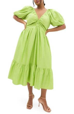 City Chic Grace Puff Sleeve Midi Dress in Pistachio at Nordstrom, Size Xxxs