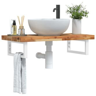 Berkfield Home Basin Shelf Wall Mounted Steel & Solid Wood Acacia in Brown