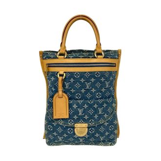 Louis Vuitton Beige Blue Denim Leather Handbag Tote Bag (Pre-Owned)