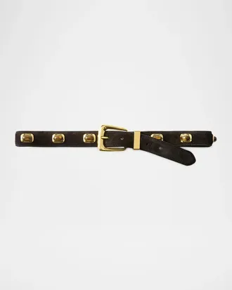Veronica Beard Arch Cabochon Stone-Embellished Suede Belt