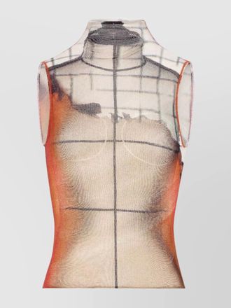 Jean Paul Gaultier printed high-neck draped mesh tank top