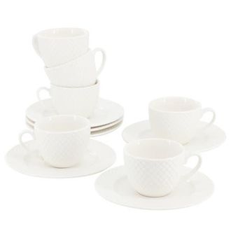 Elama Sol 12 Piece 3 Ounce Porcelain Espresso Cup with Saucer Set in White at Nordstrom