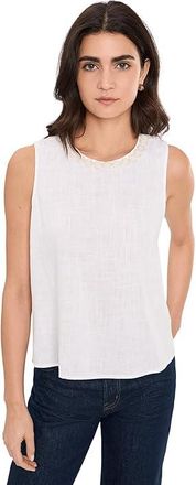 Vince Camuto Sleeveless Crew Neck Blouse Womens Clothing Ultra White : MD, Linen/Rayon