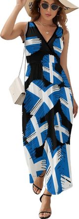 Generic Flag of Scotland Heart Casual Sleeveless Dresses for Women V Neck Sexy Maxi Sundresses Summer Vacation 2XL