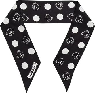 Moschino Zijden sjaal met beerdessin en polkadots - Dames - Zijden sjaals - Zwart - ONE Size - Accessoires