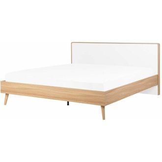 Beliani Beliani - Letto Marrone Chiaro con Testiera Bianca e Rete a Doghe 180 x 200 cm Serris