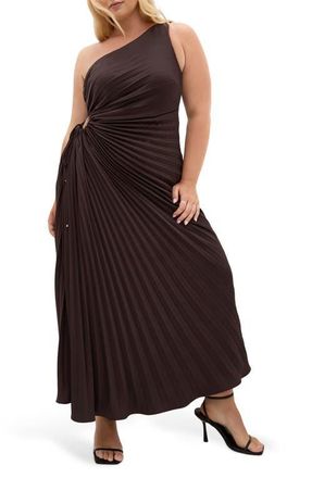 City Chic Aliza One-Shoulder Dress in Chocolate at Nordstrom, Size Xxxs