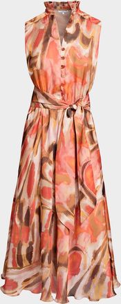 Santorelli Nirva Abstract-Print Georgette Midi Dress