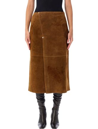 STUDIO NICHOLSON Brown Suede Midi Skirt With Patchwork Design