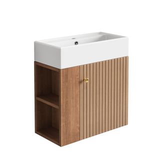 Urban Meuble Mueble bajo lavabo suspendido de 55 cm de madera con lavabo y estantes