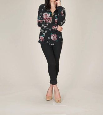 Papillon Rose Print Sweater With Zipper Detail In Black