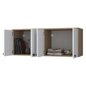 Dmora Mueble Colgante Rusco, 4 Puertas, 2 Compartimentos, Apertura Abatible, 120x47h Cm Marr&oacute;n Roble
