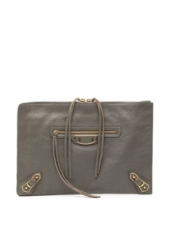 Balenciaga 2005-2025 Lambskin Motocross Metallic Edge Flat clutch bag - Grijs