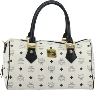 MCM Visetos Logogramme Leather White Leather Handbag (Pre-Owned)