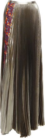 Versace Metallic Silk-Lame Baroque Trim Pleated Full Skirt