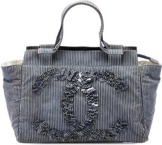 Chanel Pre-owned Striped Canvas Tote Bag - Dames - Vintage Shopper - Blauw - ONE Size - Denim - Vintage