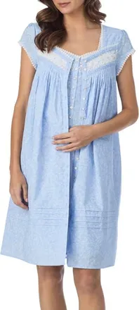 Eileen West Sleeveless Short Cotton Lawn Nightgown in Blue/White at Nordstrom, Size X-Small