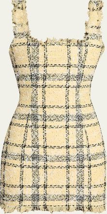 Balmain Check Paillette Tweed Sleeveless Mini Dress