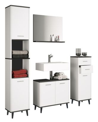 VCM 4 Pcs Conjunto De Muebles De Ba&ntilde;o Muebles De Ba&ntilde;o Conjunto De Gabinete Inferior, Midischrank, Gabinete Alto Y Espejo Muebles De Ba&ntilde;o - Landos (blanco 