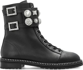 Kurt Geiger Stoop buckle-embellished combat boots - women - Leather/Crystal/Leather/Rubber - 36 - Black