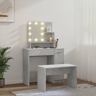 Berkfield Home White Dressing Table Set with LED Concrete Grey Engineered Wood