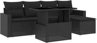 vidaXL Set De Sof&aacute;s De Jard&iacute;n 6 Piezas Y Cojines Rat&aacute;n Sint&eacute;tico Negro Vidaxl