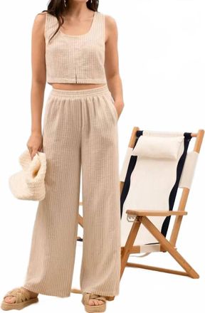 Blu Pepper Stripe Sleeveless Blouse And Wide Leg Pant Set In Taupe