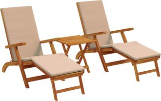 vidaXL Recliner Y Tumbona Plegable 3 Uds. Madera De Acacia S&oacute;lida Topo Vidaxl