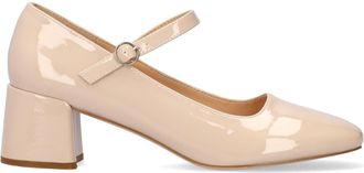 Andres Machado AM6010 - Patent Leather Mary Jane Heels with Strap - Womens Block Heel Court Shoes - Beige EU 43