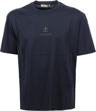 Premiata Blauwe Crewneck T-shirt met Logo Print - Heren - T-shirts - Blauw - S - Katoen - Tops