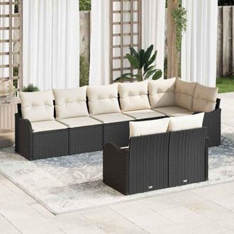 vidaXL Vidaxl - Conjunto De Sof&aacute; De Jard&iacute;n 8 Pcs Negro, Blanco Polirat&aacute;n