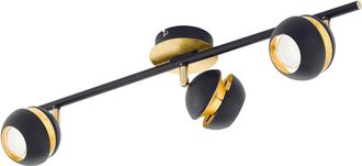 Loops Flush 3 Spot Ceiling Light Colour Black Gold Shade & Back Plate Bulb GU10 3x3.3W