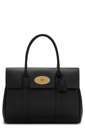 Mulberry Bayswater Grained Leather Satchel in Black/brass at Nordstrom