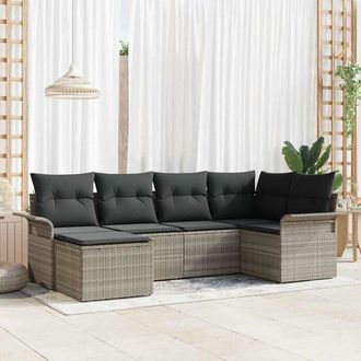 vidaXL Vidaxl - Conjunto De Sof&aacute; De Jard&iacute;n Con Coj&iacute;n 6 Pcs Gris Claro Polirat&aacute;n