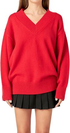 English Factory Oversize V-Neck Sweater in Red at Nordstrom, Size X-Small