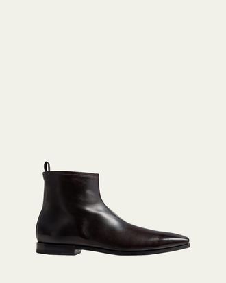 Berluti Mens Mont Thabor Leather Square-Toe Ankle Boots