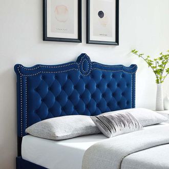 Casa Lika Blue Plush Super King 26 inch Strutted Headboard