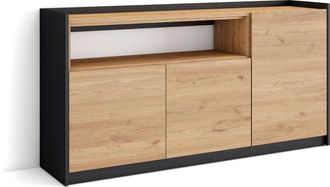 Skraut Home Skraut Home - Aparadores Para Sal&oacute;n, 156x37x80cm, 3 Puertas, Armario, Zapatero, Roble Y Negro