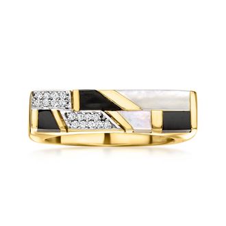 Ross-Simons Mother-Of-Pearl and Onyx Ring With White Topaz in 18kt Gold Over Sterling
