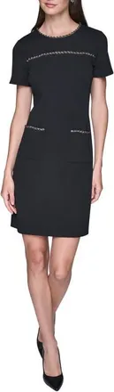 Karl Lagerfeld Chain Embellished Scuba Crepe Sheath Dress in Black at Nordstrom, Size 14
