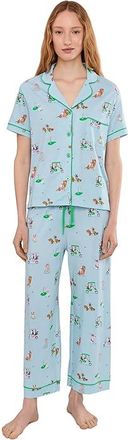 PJ Salvage Whimsy Set Womens Pajama Sets Light Blue : LG (US 10-12), Cotton/Modal