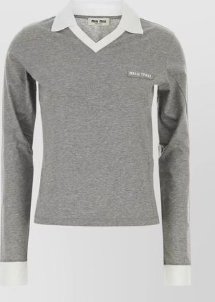 Miu Miu cotton polo shirt long sleeves contrast collar