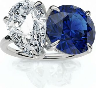 Pompeii3 5 1/2Ct Certified Blue Sapphire & Diamond Toi Et Moi Diamond Ring Gold Lab Grown