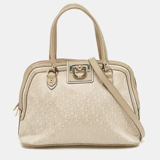 DKNY Dkny Cream/beige Signature Canvas And Leather Dome Satchel