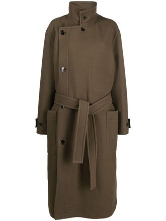 Christophe Lemaire belted double-breasted coat - Brown