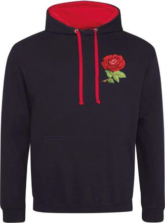 Generic England Rugby Retro Style Embroidered Two Tone Hooded Sweatshirt Hoodie Best Gift for Unisex Adults (Medium, Black/Red)