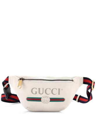 Gucci Logo Printed Leather Small belt bag - Beige