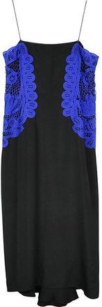 Victoria Beckham Black silk crepe & cobalt lace slip dress Size XS