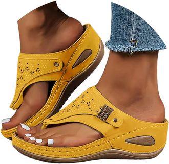 Generic Wedge Flip Flops for Women Summer Wide Fit Flat Sandals with Arch Support Lightweight Anti-Slip Walking Sandals Comfortable Casual Outdoor Non-Slip Be