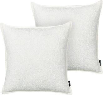Beliani Beliani - Conjunto De 2 Cojines Decorativos Afelpados Almohadas De Tela Patr&oacute;n Liso Blanco Crema Senecia